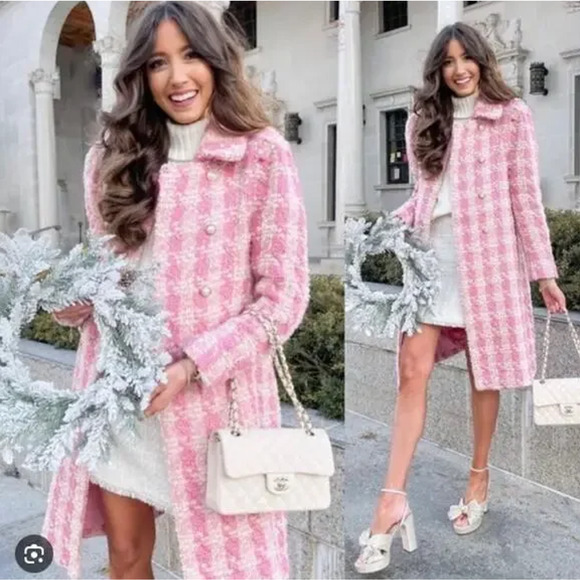 Love Shack Fancy Asryn Coat in Majestic Pink Tweed Size Medium - Picture 1 of 13